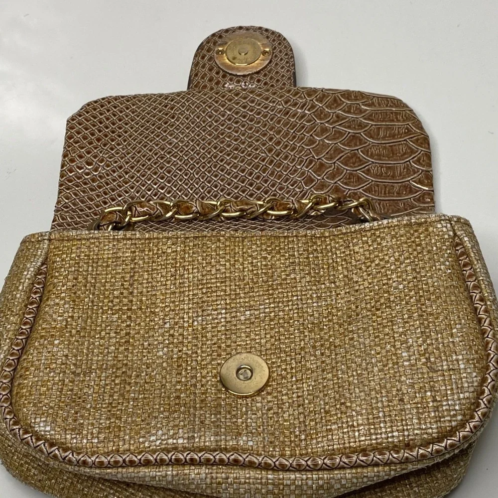 Pinko Womens Crossbody‎ Bag Gold Chain Straw Look Tan and Gold